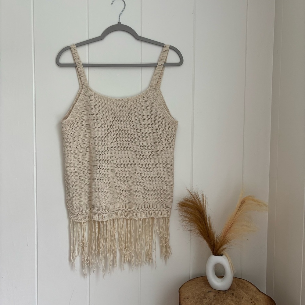 Cloud Chaser Cream Knit Fringe Tank Top - Picture 7 of 7